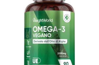 Omega 3 Vegan in 90 Softgel da 2000 mg, DHA, EPA, Omega3 Vegetale da Olio Algale, DHA ed EPA Contribuiscono al Mantenimento di Livelli Normali di Trigliceridi nel Sangue (EFSA), Senza Glutine né OGM