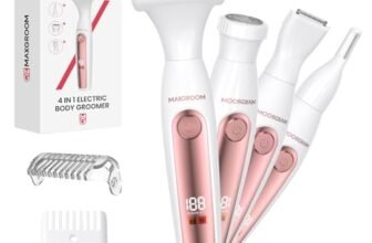 MAXGROOM 4 in 1 Rasoio Elettrico Donna, Depilatore Corpo Donna, Rasoio Parti Intime, Epilatore Kit per Viso, Corpo, Soprocciglia e Inguine, con Display LED e Impermeabilità IPX6