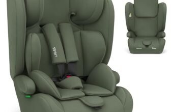 KikkaBoo Seggiolino Auto 9-36 kg Senza ISOFIX i-PASS, Gruppo 1/2/3, Da 15 Mesi a 12 Anni, i-Size 76-150 cm, Poggiatesta Regolabile 13 Posizioni, Verde militare