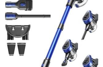 50Min Aspirapolvere Senza Fili Potente, 450W Scopa Elettrica Senza Fili, 40KPA Scopa Elettrica, 1,5 L Contenitore per la Polvere Aspirapolvere Senza Fili, Aspirapolvere Con filtro a 8 strati, Blu