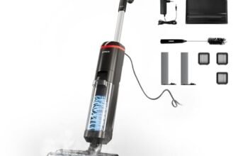 Polti Rollysteam WD20, Lavapavimenti con Funzione Vapore e Aspirapolvere, 750 W, Pulizia Completa in un solo Passaggio, Auto Pulizia, Nero