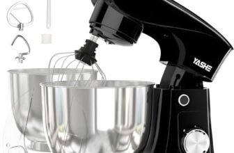 YASHE Impastatrice Planetaria 1500W, 2 Ciotole in Acciaio Inox 4,5L + 5L, 10+P Velocità, Testa Inclinabile, con Gancio Impastatore, Frusta e Sbattitore, Nero