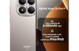XIAOMI Redmi Note 15 Pro 5G, Smartphone 12+512GB, Batteria massiccia da 6580 mAh, IP66/IP68, Nuova fotocamera 200 MP, Display AMOLED da 6,83″, Titanio, Garanzia 2 anni, Caricatore non incluso