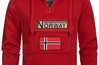 Geographical Norway GYMCLASS – Felpa con cappuccio e tasca a marsupio da uomo, con logo della marca e maniche lunghe, rosso, M