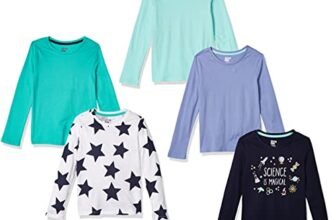 Amazon Essentials T-Shirt Maniche Lunghe Bambine e ragazze, Pacco da 5, Multicolore/Stelle, 8 anni
