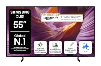 Samsung OLED 4K Vision AI Smart TV 55” QE55S85FAEXZT, NQ4 AI Gen2 Processor, 4K AI Upscaling, Glare Free, Dolby Atmos & OTS Lite, Contour Design, PACCHETTO INTRATTENIMENTO, 2025