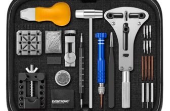 Eventronic 【Nuova Versione】 Kit Orologiaio Professionale, Kit Sostituzione Batteria Orologio, Kit Riparazione Orologi può Aprire la custodia, Rimuovi Perni, Regola Cinturino, Cacciavite, Borsa Nylon