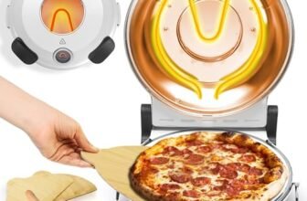 NutriChef Electric Pizza Oven – Table Top Appliance Ø30 cm with Thermostat & Thermometer – Cooking Window – Heats up to 425°C – Non-Stick Stone Easy Clean – White