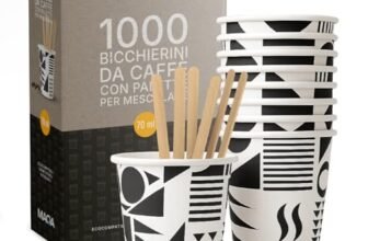 MAQA – 1000 Bicchierini Caffè Carta + 1000 Palette Caffè Comprese, 70ml, COMPOSTABILI – Bicchieri Caffe Monouso Ecologici, Resistenti al Calore, Ideali per Espresso, Casa, Eventi e Ufficio