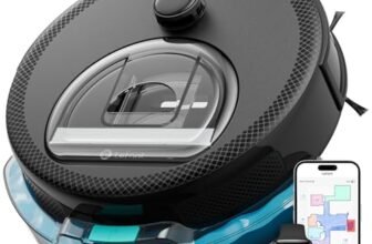 LEFANT M330Pro Robot Aspirapolvere Lavapavimenti con Mappatura, Laser dToF, 5000Pa, Evitamento Ostacoli PSD, Rilevamento Tappeti, Zona Vietata, WiFi Alexa App, Ideale per Peli Animali Tappeti, Nero