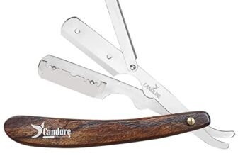 Candure Rasoio a Mano Libera Professionale Rasoio Lama Barba – Tradizionale Rasoio Barba Manuale – Lametta Barbiere Kit da Barba con 10 Lame
