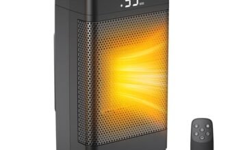 Termoventilatore 1500W Portatile, Riscaldamento Istantaneo 2s con Modalità ECO – Termoconvettore Silenzioso 35dB 3 Livelli, Telecomando 70° Oscillazione per Casa Ufficio Bagno (Nero)