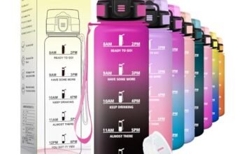 JAPORIA Borraccia Sport 1L, Borraccia con Filtro, Bottiglia Acqua Sportiva con Indicatore del Tempo, per Scuole, Campeggio, Viaggio, Corsa, Ufficio