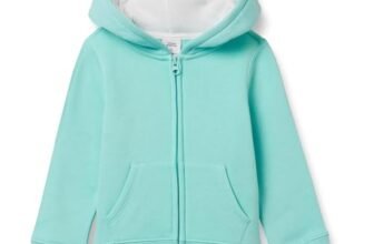 Amazon Essentials Felpe con Cappuccio Foderate in Pile con Cerniera Bambine e Ragazze, Blu Acqua, 6-7 Anni