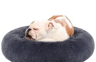 Feandrea Cuccia Cane Interno, Cuccia per Cani, Lettino per Animali Domestici a Ciambella, Cuscino Sfoderabile e Lavabile, Tappeto di Peluche, Diametro 80 cm, Grigio Scuro PGW040G02