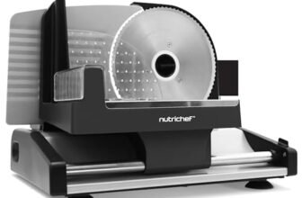 NutriChef Affettatrice Elettrica da Casa 200 Watt, Affetta Carne, Cibi, Affettatrice Salumi e Pane, Spessore Regolabile 0–15 mm, Lama in Acciaio Inox 19 cm Rimovibile, Pressatore di Sicurezza, Nera