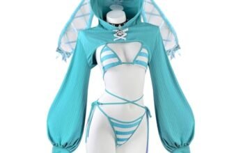 KORURACLUB Sexy Cosplay Bunny Girl Lingerie (Set da 4 Pezzi) Bikini Bunny Body Body Cosplay Party Costume Anime (Righe Blu, XS-M)