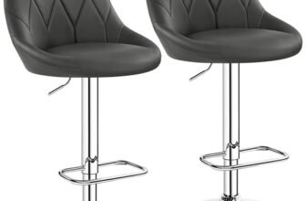 Yaheetech Set 2 Sgabelli Bar Alti Altezza Regolabile Cucina Design Moderni con Schienale Girevole Imbottiti in Finta Pelle Poggiapiedi Metallo Grigio Scuro