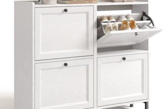 Bealife Scarpiera Ingresso con 4 Ante a Ribalte，Scarpiera Salvaspazio slim，Scarpiera Legno per Ingresso, Corridoio, 99x24x91 cm，Bianco (4 Pareggi)