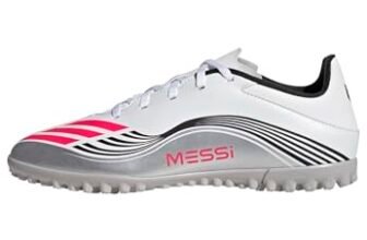 Adidas Unisex – Adulto F50 Messi Club Turf Football Boots, Ftwr White/Lucid Red/Silver Met., 44 2/3 EU