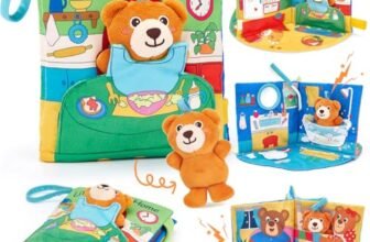 hahaland Libro Sensoriale Neonati 6-12 Mesi, 3 in 1 Morbidi Libro Montessori Interattivo con Specchio & Orsetti Rimovibili, Libri di Stoffa Giochi Tummy Time Neonato Giocattol 3 6 9 12 Mesi