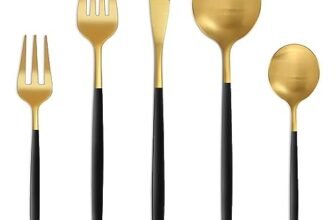 Bestdin Set Posate 6 Persone, 30 Pezzi Posate Nero Oro Opaco, Set Cena con Coltello Forchetta Cucchiaio, Set Posate in Acciaio Inox di Alta Qualità, Lavabile in Lavastoviglie