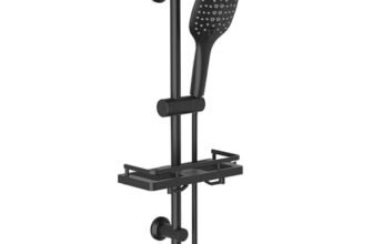 Görbach Asta Doccia Nera Regolabile Portasapone 70 cm in inox 304 Gruppo Doccia con Doccetta a 3 Getti e Porte-Savon,Senza Miscelatore,Supporto Doccia Saliscendi(HB1210MB).