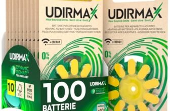 100 Batterie per Apparecchi Acustici PR70 Misura 10 (Gialle) Pile Udirmax Zinco-Aria 0% Mercurio 1,45V Eco Pack – 10 Blister Ecologici da 10 Pile