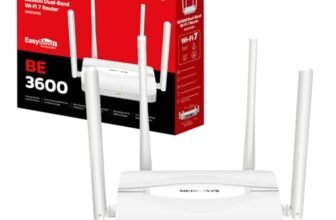 Mercusys TP-Link MR25WBE Router WiFi 7 BE3600Mbps Dual-Band, 4 Porte Gigabit, 4 Antenne Ad Alto Guadagno, Canali 160MHz, 4K-QAM, MLO, Sicurezza WPA3, Controllo da APP, VPN, non supporta xDSL