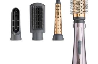 BaByliss Air Style 1000, Spazzola ad aria 4 accessori intercambiabili, asciuga, liscia, dona volume, modella, funzione ionica anti-crespo, grigio & bronzo, AS136E