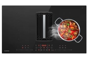 Klarstein – Piano a Induzione con Cappa Integrata, Efficienza Energetica A++, 750 m³/ora, 14 kW, 4 Zone di Cottura, Motore Silenzioso: 58 dB, Touch Control, Design Salvaspazio, Nero