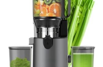 Estrattore di Succo – Slow Juicer con Bocca di Inserimento da 147 mm e Motore da 400 W, Alta Resa e Conservazione dei Nutrienti, Capacità 1,8 L con 2 Bicchieri, BPA Free, Per Frutta e Verdura Intere