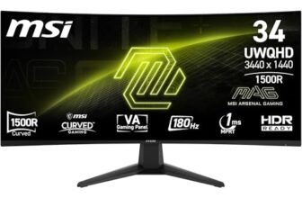 MSI MAG 346CQ – Monitor Gaming Curvo 34” UWQHD 1500R, 3440×1440 VA, 180Hz, 1ms, HDR Ready, Eye Care, HDMI 2.0b, DP 1.4a, Senza Cornice, Stand Regolabile, Montaggio VESA, Nero