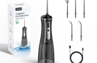 FRESKO Idropulsore Dentale Portatile, 300ML Irrigatore Orale con 4 Modalità 45-105PSI, Batteria 2600mAh, Impermeabile IPX7, 5 Punte per Apparecchi e Impianti