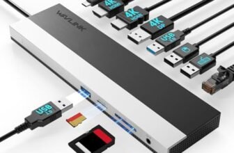 WAVLINK Docking Station USB C 3 monitor, Docking Station con Dual HDMI, DP, 100W PD, USB3.0&2.0, RJ45, slot SD/TF, audio/microfono, compatibile solo con computer Windows