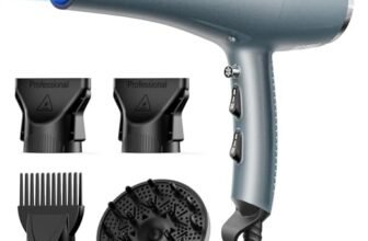 Phon Capelli Professionale 33m/s Asciugacapelli, 120 Milioni di Ionico Negativi, Asciugatura Rapida per Salone e Casa, 3 Temperature, 2 Velocità, 4 Accessori (Diffusore + Ugelli) (Blu Avanzato)