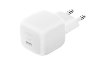 Belkin Caricatore da parete compatto da 45 W, ricarica rapida USB-C Power Delivery per Apple iPhone 16, 16 Plus, 16 Pro, 16 Pro Max, 15 Series, Samsung Galaxy S25, iPad, AirPods e altri, bianco