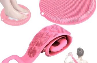 QUPOLPOL Set Spazzola Bagno Ergonomico – Spazzola Schiena Manico Lungo con Scrubber Piedi Antiscivolo, Kit Massaggio Corpo Completo, Strumento SPA Esfoliante (Rosa, Standard)