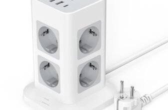 TESSAN Ciabatta Multipresa con 4 USB e 8 Prese, Ciabatta Elettrica Protezione Sovratensione, Torretta Multipresa con Interruttore e Prolunga Elettrica 2 Metri, Adatto a Ufficio, Casa, Grigio