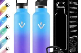 Motswedi Borraccia Termica Bambini, 500ml Doppia Parete, Bottiglia Termica, a Prova di Perdite, Borraccia con Cannuccia, Acciaio Inox, Borracce Termiche, per Campeggio, Palestra, Cielo Blu & Viola