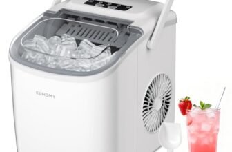 EUHOMY Macchina del Ghiaccio 12kg/24h, Autopulente Macchina per il Ghiaccio Casa, 9 Cubetti in 6 Minuti, 2 Dimensioni di Ghiaccio, Silenzioso, Ice Maker con Maniglia/Paletta/Cestello, Bianco