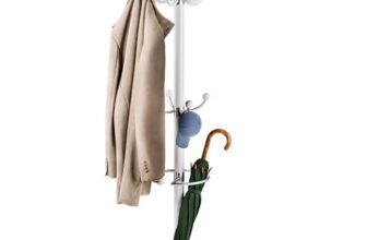 Casaria® Attaccapanni in Metallo con Base 14 Ganci Ruotabile 360° 37x37x175cm Corridoio Ufficio Appendiabiti Bianco