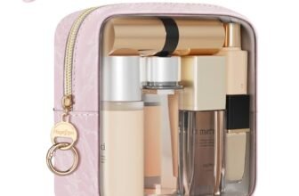 Trasparente Pochette Donna Trucchi Portatrucchi Beauty Case Piccolo Pelle PU Borsatte Ragazza per Cosmetica Piccola con Trasparente TPU Organizer Accessori da Viaggio Regalo Ragazza Compleanno(Rosa)