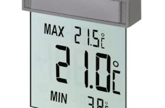 TFA Dostmann Termometro digitale a finestra, VISION, 30.1025, ampio display con temperatura esterna, con valori massimi e minimi, resistente alle intemperie, facilmente rimovibile, argento