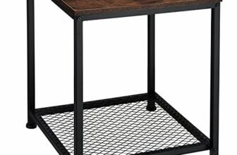 tectake® Tavolino Salotto 45,5×45,5×55,5cm, Tavolino da Divano o Comodino Stretto, 2 Ripiani, 1 in Rete, Ideale Soggiorno, Casa, Ufficio per Libri, Lampade, PC, Bevande – Legno Industriale Scuro