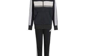 adidas Unisex – Bambini SEASONAL ESSENTIALS TIBERIO 3 STRIPES FLEECE TRACKSUIT, black/white/grey two, 15-16 Years
