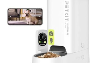 PETKIT Distributore Automatico Cibo per Gatti e Cani con Telecamera HD 1080P, WiFi 2.4G, 3L, Fino a 5 Pasti al Giorno, Ciotola in Acciaio Inossidabile