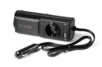 Technaxx Invertitore Di Potenza Auto 200 W, Convertitore Di Tensione 12 V 230 V, 2 x USB, 1 x Schuko, Alta/Bassa Tensione E Protezione Da Sovraccarico – Trasformatore Tensione Presa Accendisigari TE21