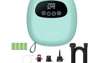 dwndpump Pompa Elettrica SUP 20PSI, Pompa ad Aria Ricaricabile, Portatile Compressore Aria Elettrico Pompa per Tavole da Paddle, Kayak, Ali del Vento (con 7 Valvole Adattatori)