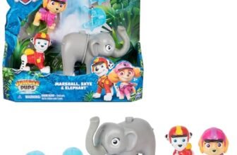 PAW Patrol Jungle Pups, Set personaggi di Marshall, Skye ed elefante, personaggi con lanciamissili, giocattoli per bambini e bambine da 3 anni in su